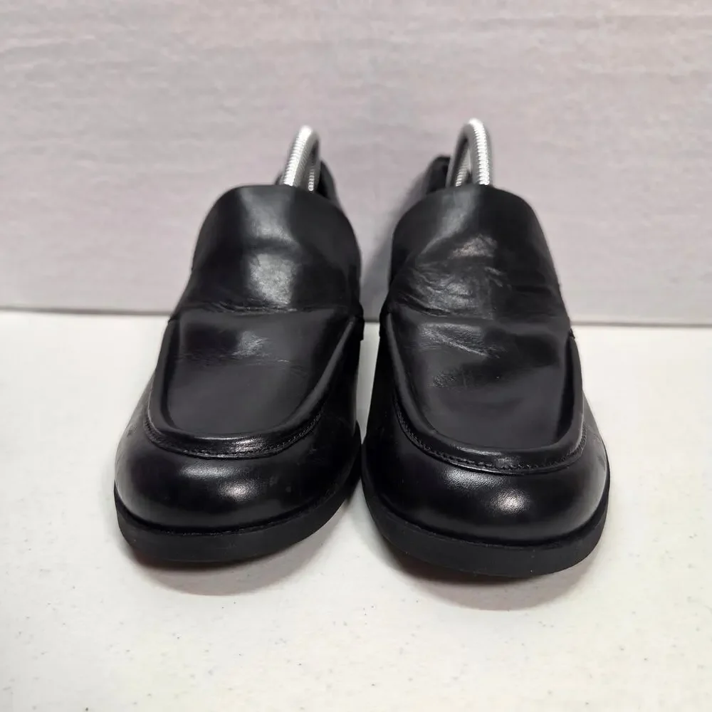 Franco Sarto New Bocca Black Leather Loafers Block Heel Womens 6.5M Slip On NWOT